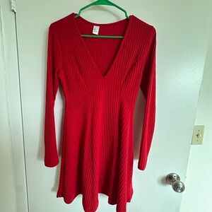 Elegant Red V-Neck Dress